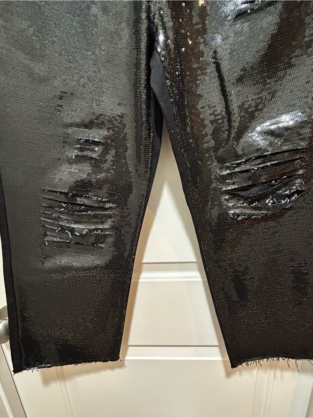 Express womens size 10S Black straight high rise Jeans. Shiny sequins Distressed - Picture 3 of 13